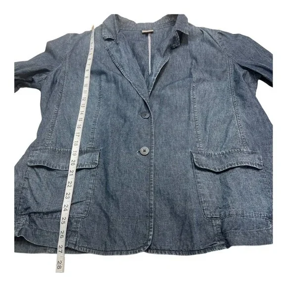 J JILL Womens 2X Denim Chambray 2 Button Blazer Pockets Light Blue Wash - Picture 5 of 8